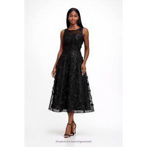 Rickie Freeman by Teri Jon 3D Floral Sequin Dress Black 12